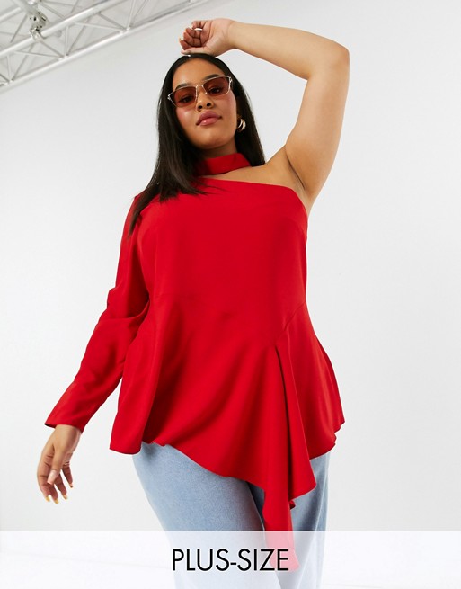Simply Be asymmetric one shoulder top in red