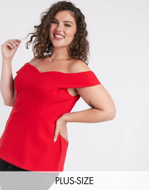 Simply Be bardot top in red ASOS