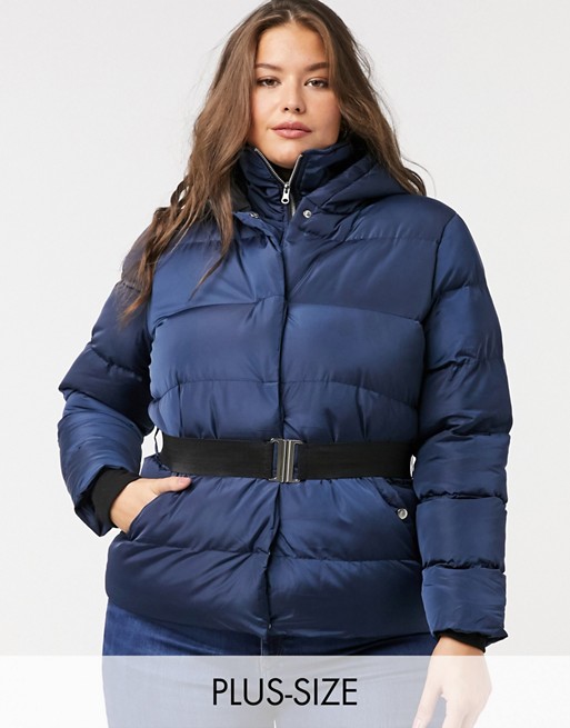 Simply Be belted padded coat in navy