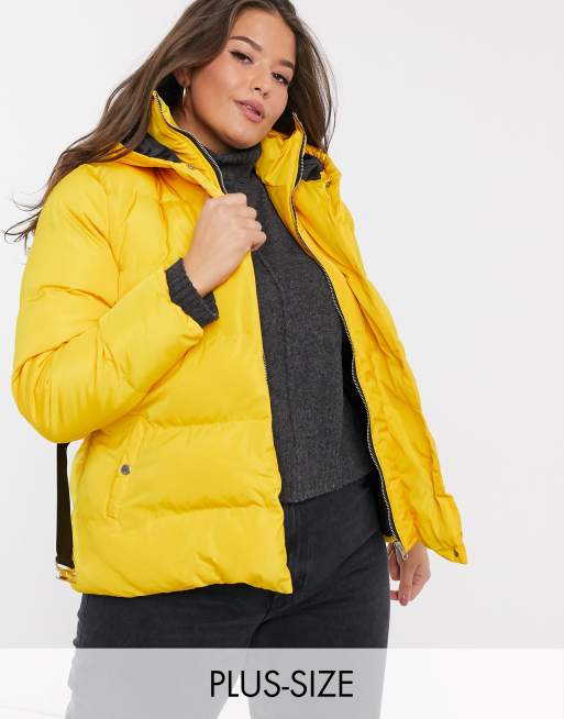 Simply Be belted padded coat in yellow