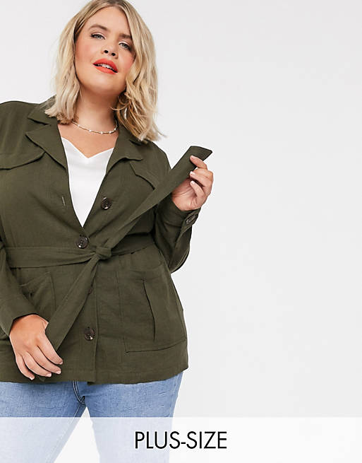  Simply Be belted utility jacket in khaki 