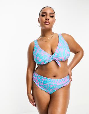 Simply Be - Bikinihose in Blau und Rosa mit hohem Beinausschnitt-Bunt