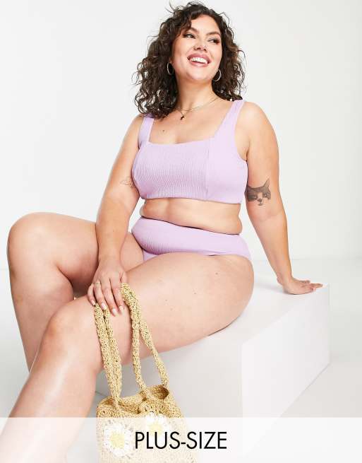 Simply Be - Bikiniset van kreukelstof in lila