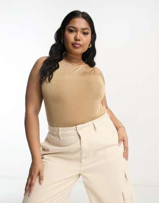 Simply Be Simply Be black racer neck slinky body in camel-Neutral