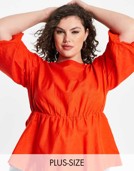 Simply Be - Blouse met pofmouwen in koraal