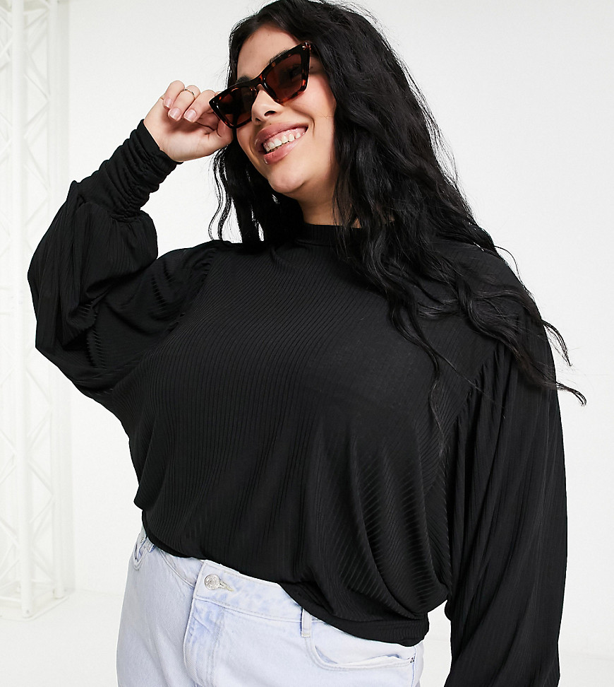 Simply Be blouse with balloon sleeve in black