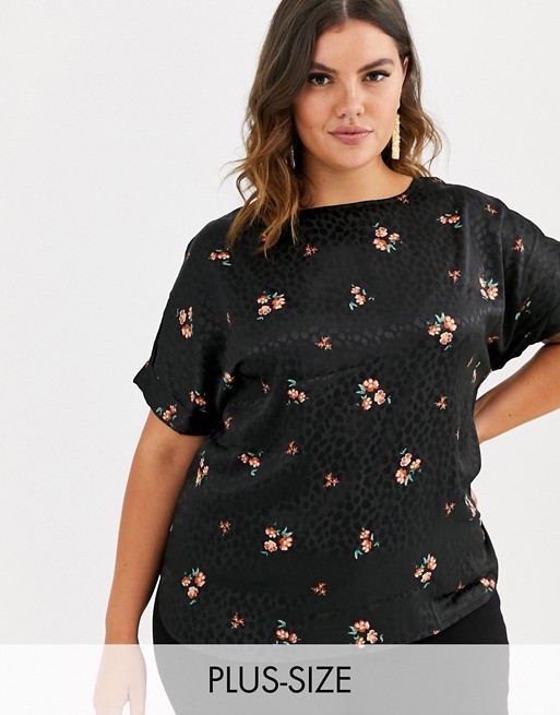 Simply Be boxy top in black with floral print