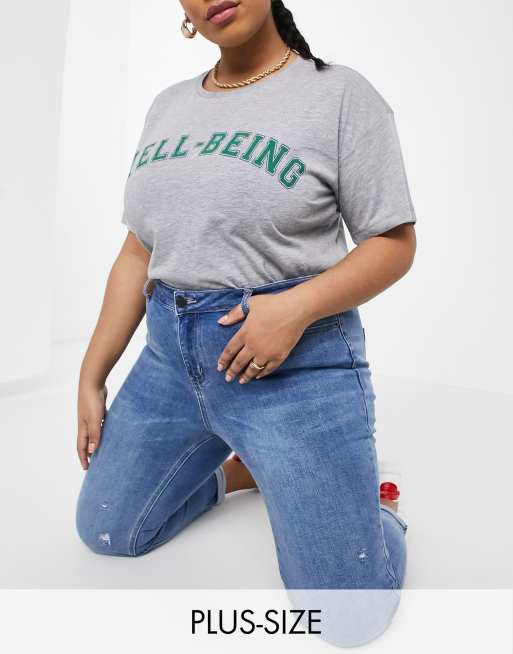 Simply Be – Boyfriend-Jeans in verwaschenem Mittelblau