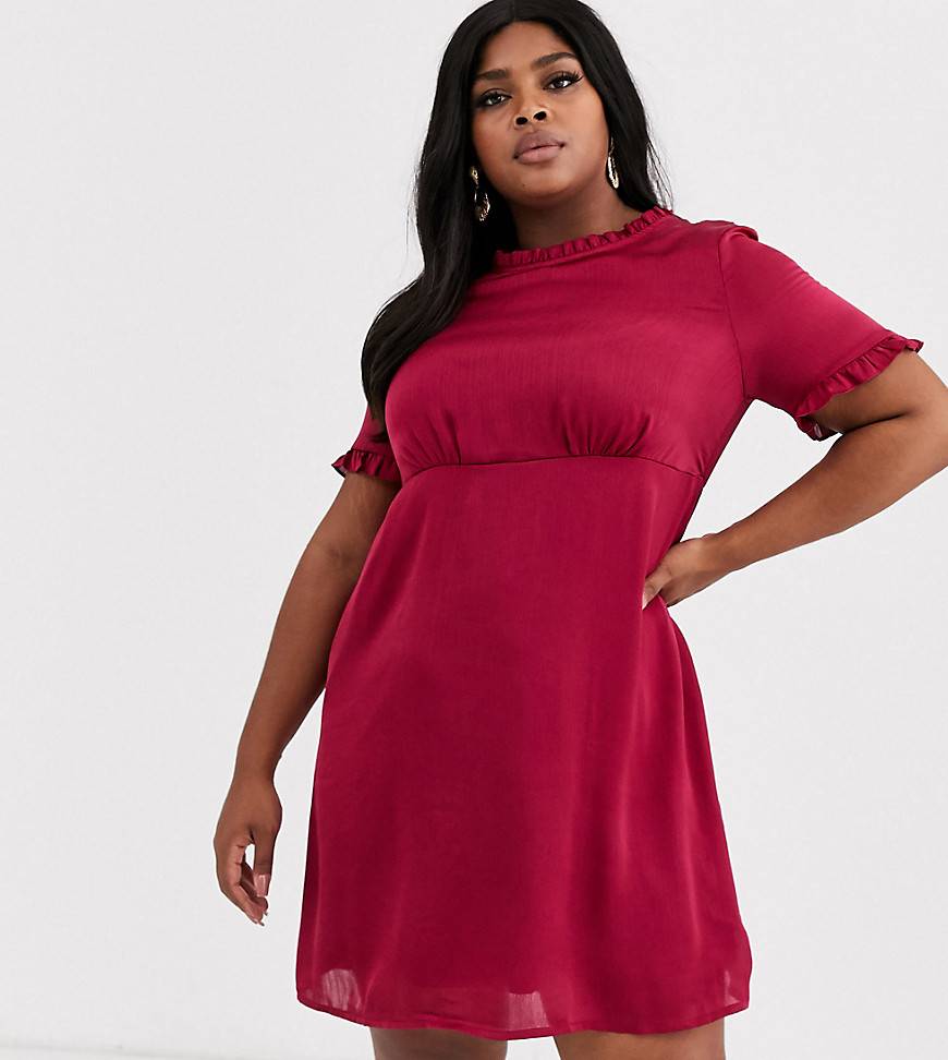 Simply Be - Bærfarvet højhalset tea-kjole i satin-Rød