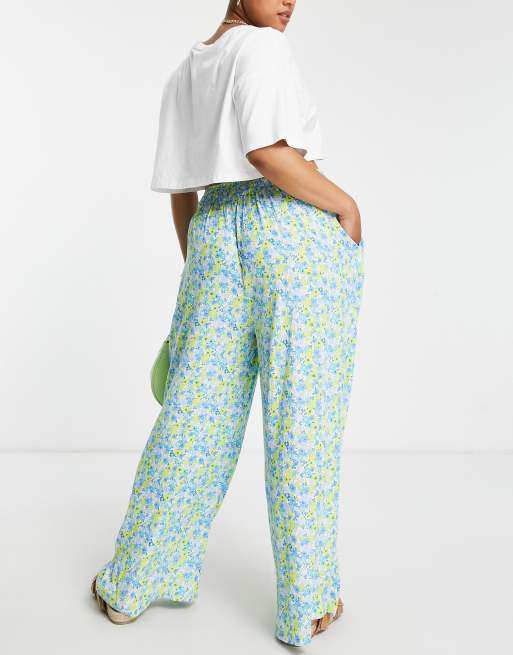 Simply Be - Broek met gestrikte taille en bloemenprint in groen, 2 van 4