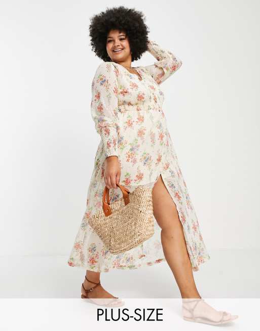 Simply be button through maxi dress in cream floral print | ASOS