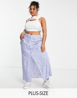 Simply Be button through maxi skirt in blue floral