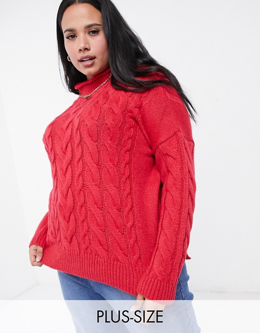 Simply Be cable high neck jumper in pink