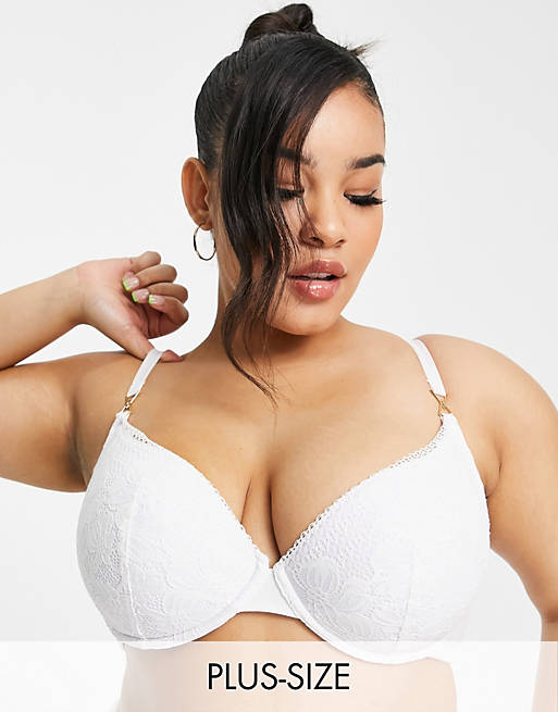 Simply Be Carrie padded plunge bra in white