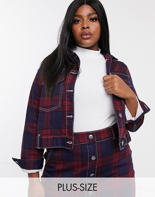 Simply Be co-ord denim jacket in check print