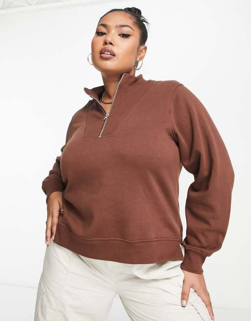 Simply Be co-ord half zip sweatshirt in brown
