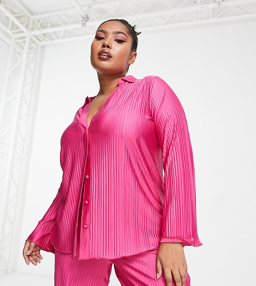Simply Be co-ord plisse shirt in pink