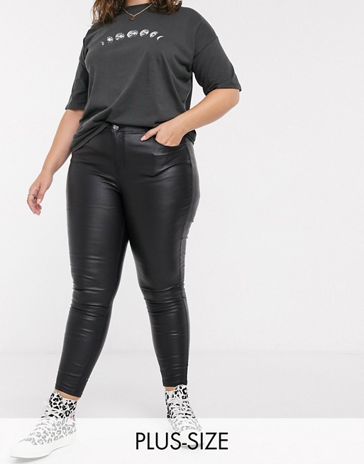 Simply Be coated skinny jeans in black