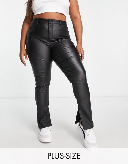 Simply Be coated skinny jeans with split front in black | ASOS