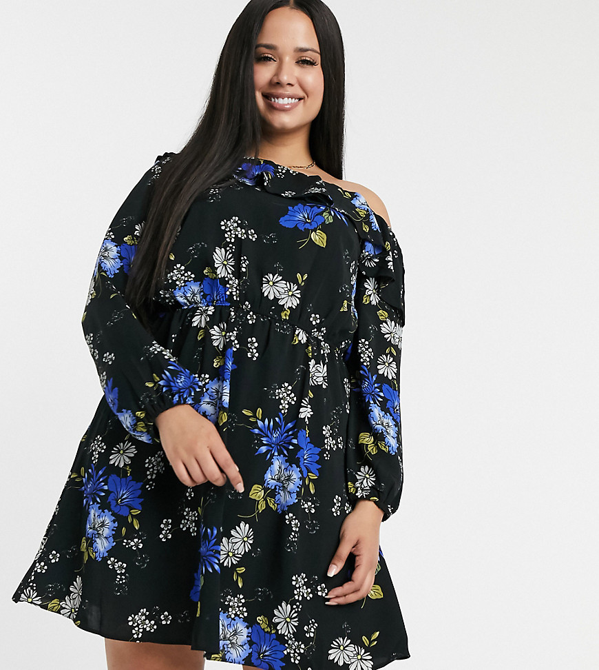 Simply Be cold shoulder dress in floral-Multi