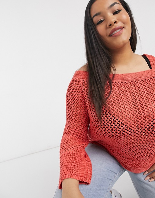 Simply Be cold shoulder jumper in coral