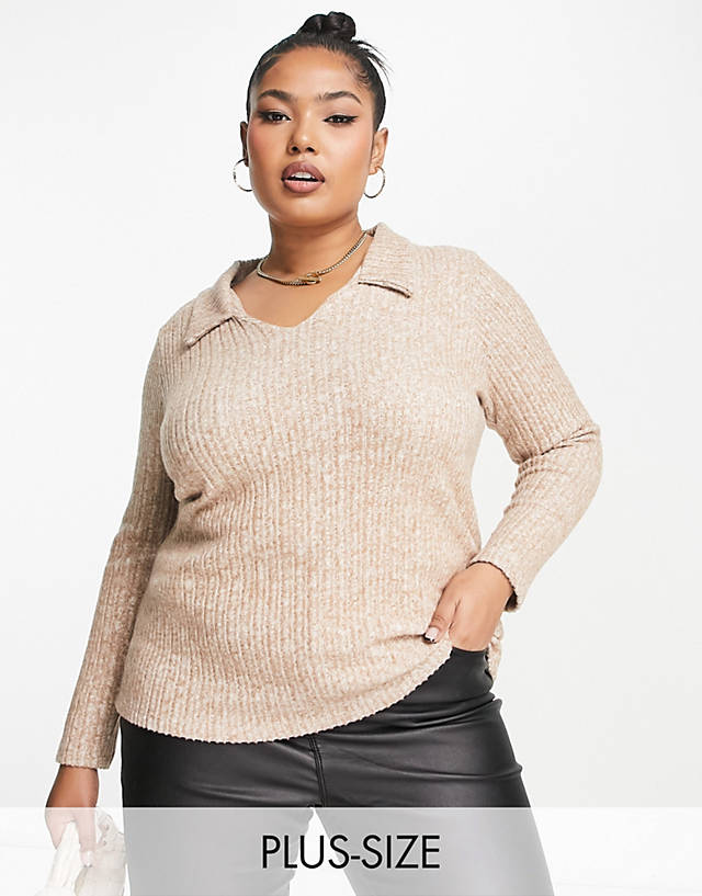 Simply Be - collared long sleeve top in camel