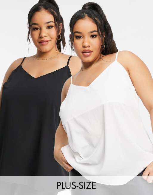 Simply Be - Confezione da 2 canottiere con spalline sottili colore nero e avorio