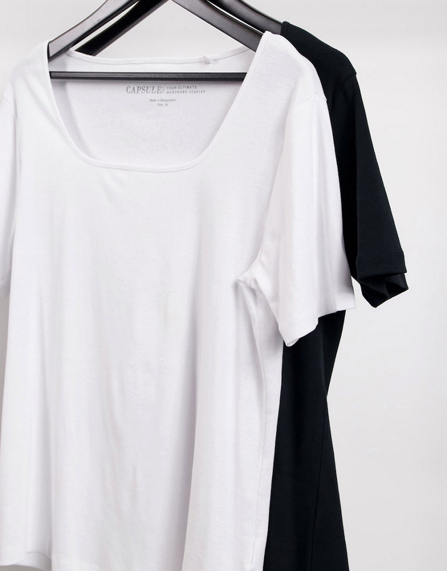 Confezione da 2 T-shirt con scollo quadrato, colore nero e bianco-Multicolore - Simply Be T-shirt donna  - immagine2