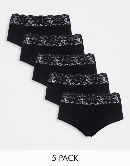 Simply Be - Confezione da 5 paia di slip con pizzo nero