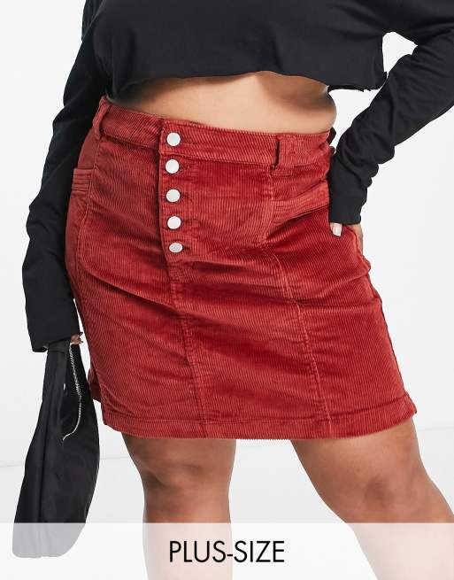 Simply Be cord button through mini skirt in rust ASOS