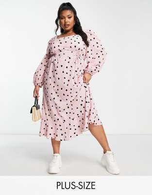Simply Be Simply Be corset detail square neck midi dress in pink heart print