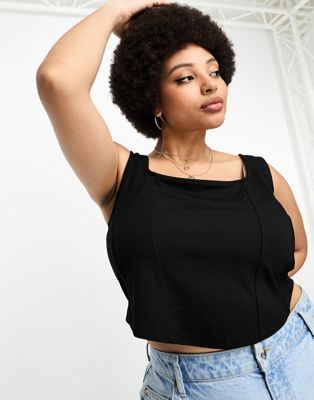 Simply Be corset detail square neck top in black - ASOS Price Checker