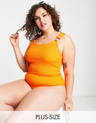 Simply Be crinkle swimsuit in bright orange