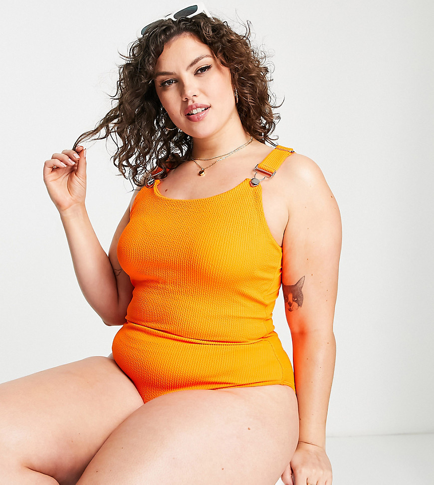 Simply Be Crinkle Swimsuit In Bright Orange