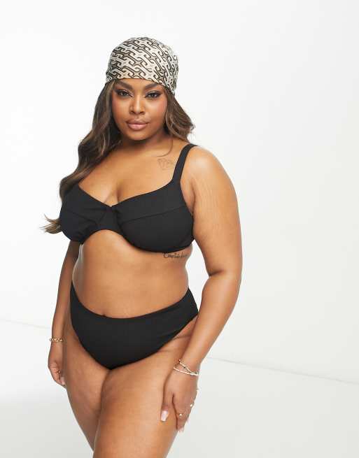 Simply Be crinkle underwired bikini top in black