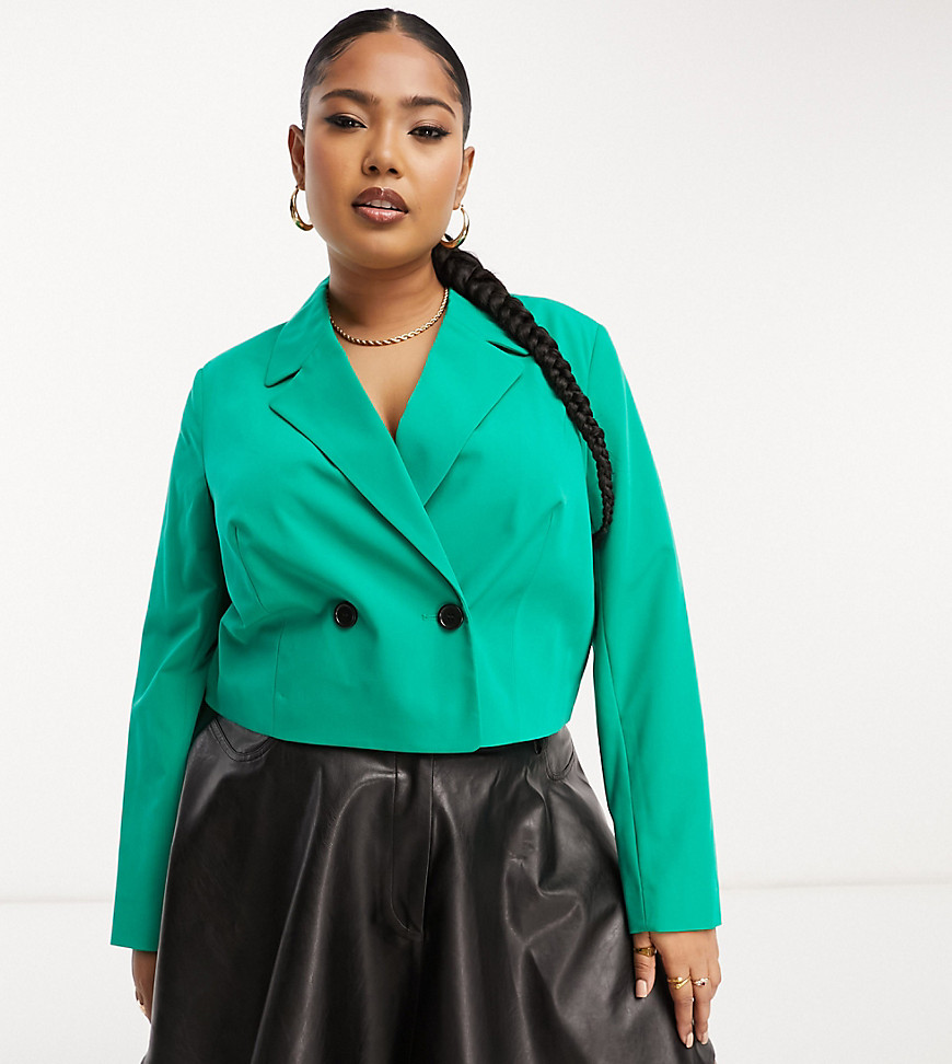 Simply Be cropped blazer in green
