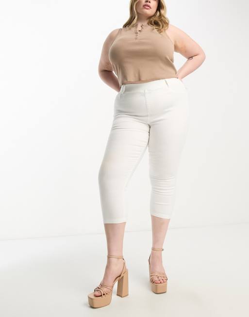 Simply Be cropped denim skinny jeggings in white ASOS