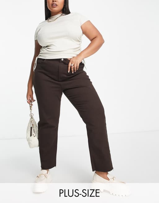 Simply Be - Cropped jeans met rechte pijpen en onafgewerkte zoom in chocoladebruin