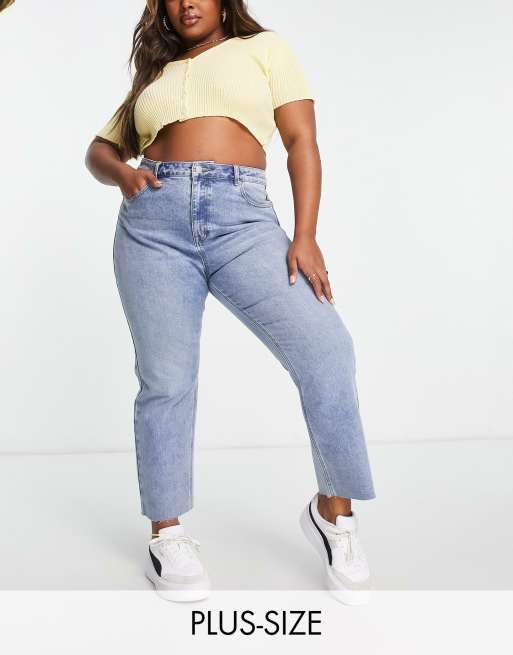 Simply Be - Cropped jeans met rechte pijpen en onafgewerkte zoom in vintage wassing