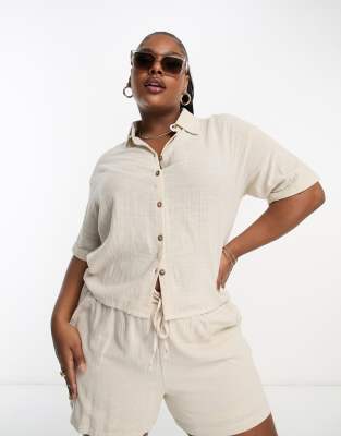 Simply Be cropped linen look shirt in stone