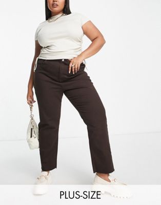 Simply Be cropped straight leg jeans with raw hem in chocolate