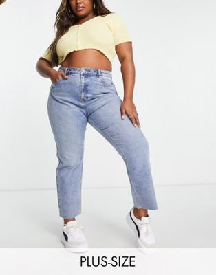 Simply Be cropped straight leg jeans with raw hem in vintage wash