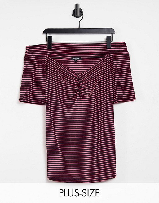 Simply Be cut out bardot top in red and brown stripe