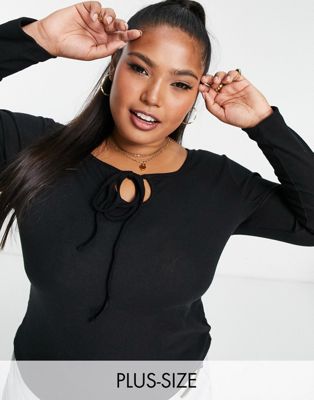 Simply Be Cut Out Detail Halter Long Sleeve Top In Black