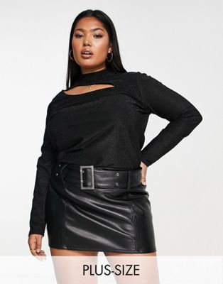 Simply Be cut out glitter top in black