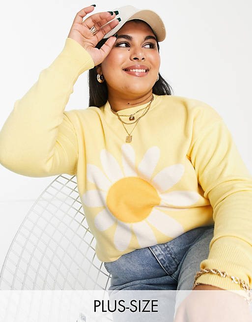 Hoodies & Sweatshirts Simply Be daisy jumper in yellow 