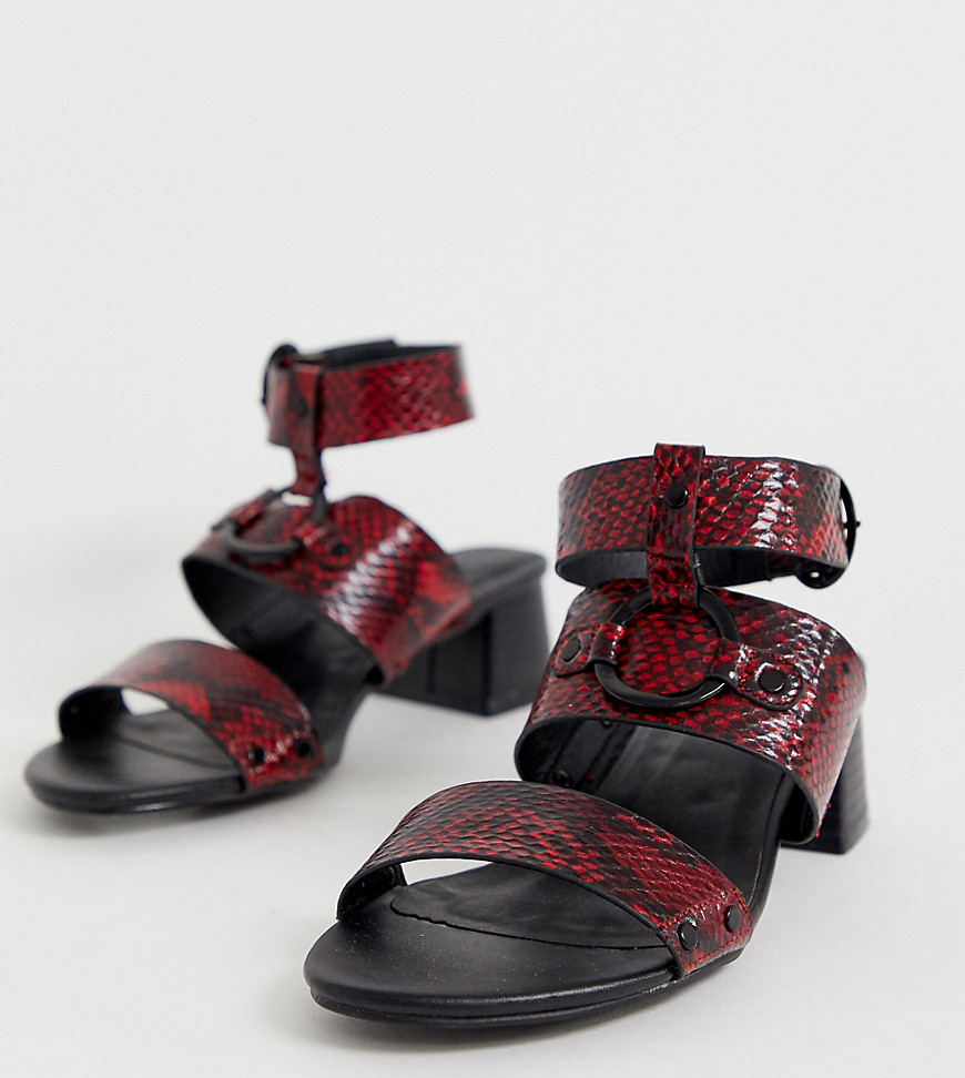 Simply Be daria block heel metal detail sandals wide fit-Red