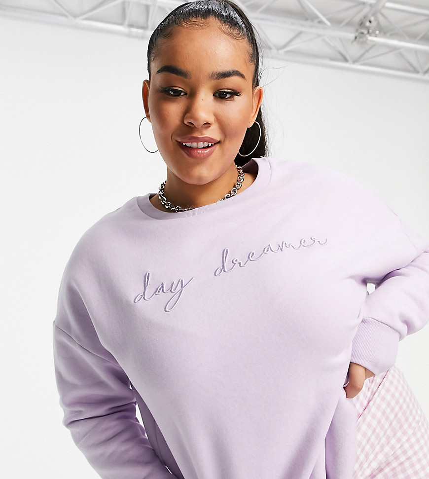 Simply Be 'day dreamer' sweatshirt in lilac-Purple