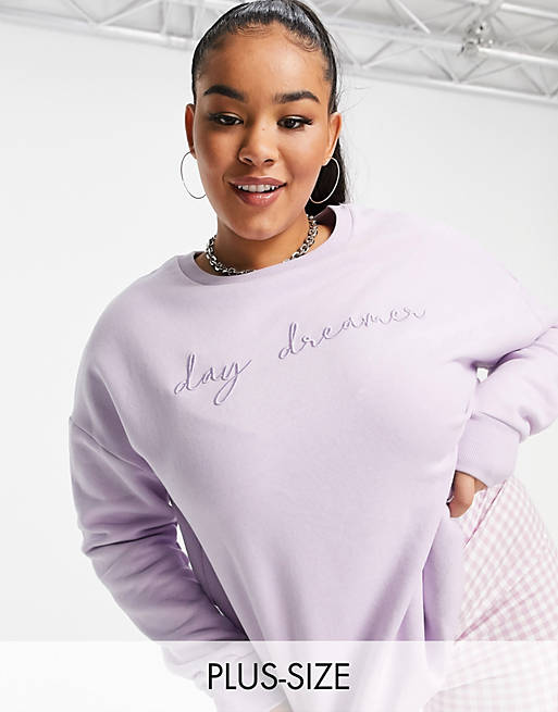  Simply Be 'day dreamer' sweatshirt in lilac 