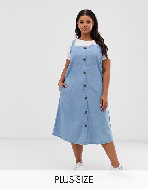 Simply Be denim midi dress with button through in blue